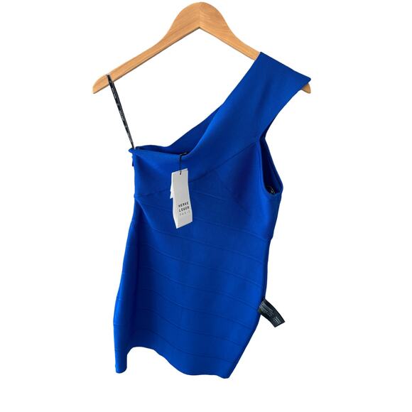 Herve‎ Leger One Shoulder Bandage Mini Dress Blue Size Medium NWT - Picture 2 of 11